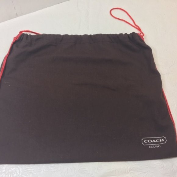 COACH Dust Bag Protective Bag Cover Brown Cotton Red Edge Drawstring 13x11 - Picture 1 of 6
